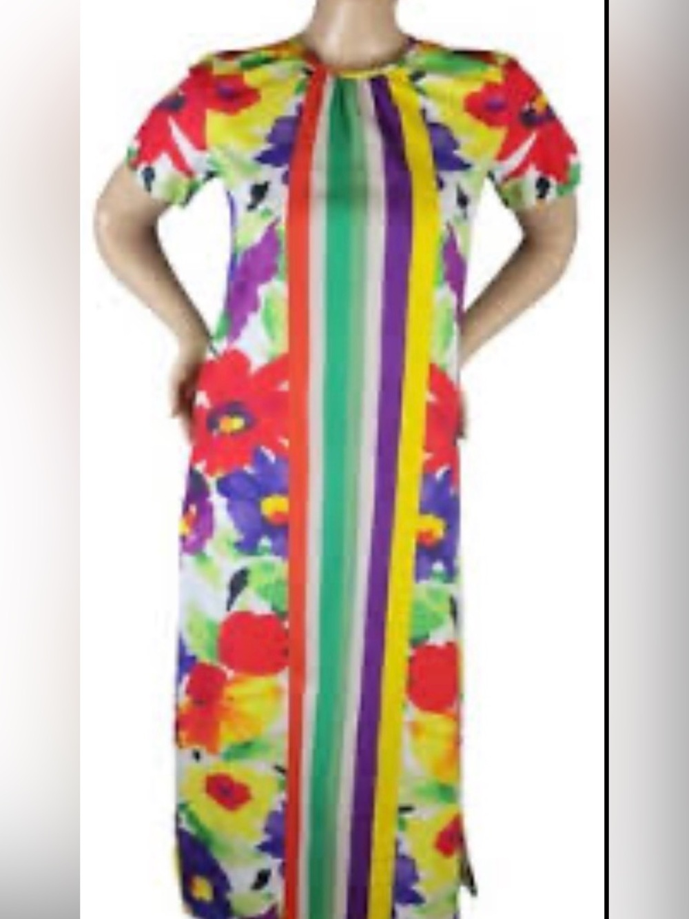 Frances Valentine Red, Purple, Yellow & Green Floral Stripe Maxi Dress